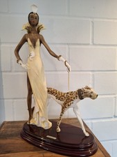 Skulptur A. Santini Italien Frau mit Gepard Signiert Ca 45cm Hoch Top Zustand