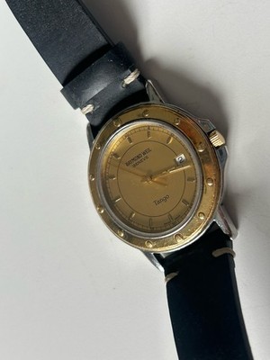 Raymond Weils Tango 18 Karat Gold Ultra Than Black Leather 35mm