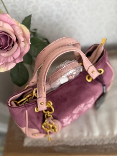 BN Juicy Couture Nuova Scottie Dog Twig Velour Double Handle Bag Bordeaux Pink - Picture 6 of 14