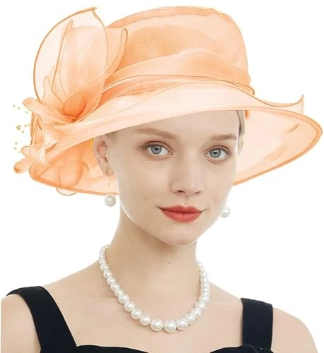 Women's Kentucky Derby Church Dress Hat Wide Brim Leaf One Size F12-orange - Image 3 of 4