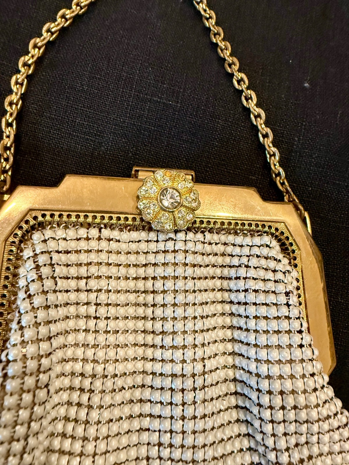 Vintage Whiting & Davis Cream Metal Mesh Evening Bag … - Gem