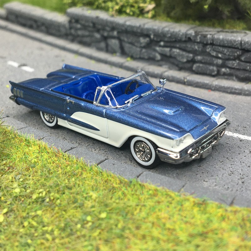 Automobile miniature HO 1/87 Thunderbird cabriolet 1960 bicolore bleu Brekina 18204