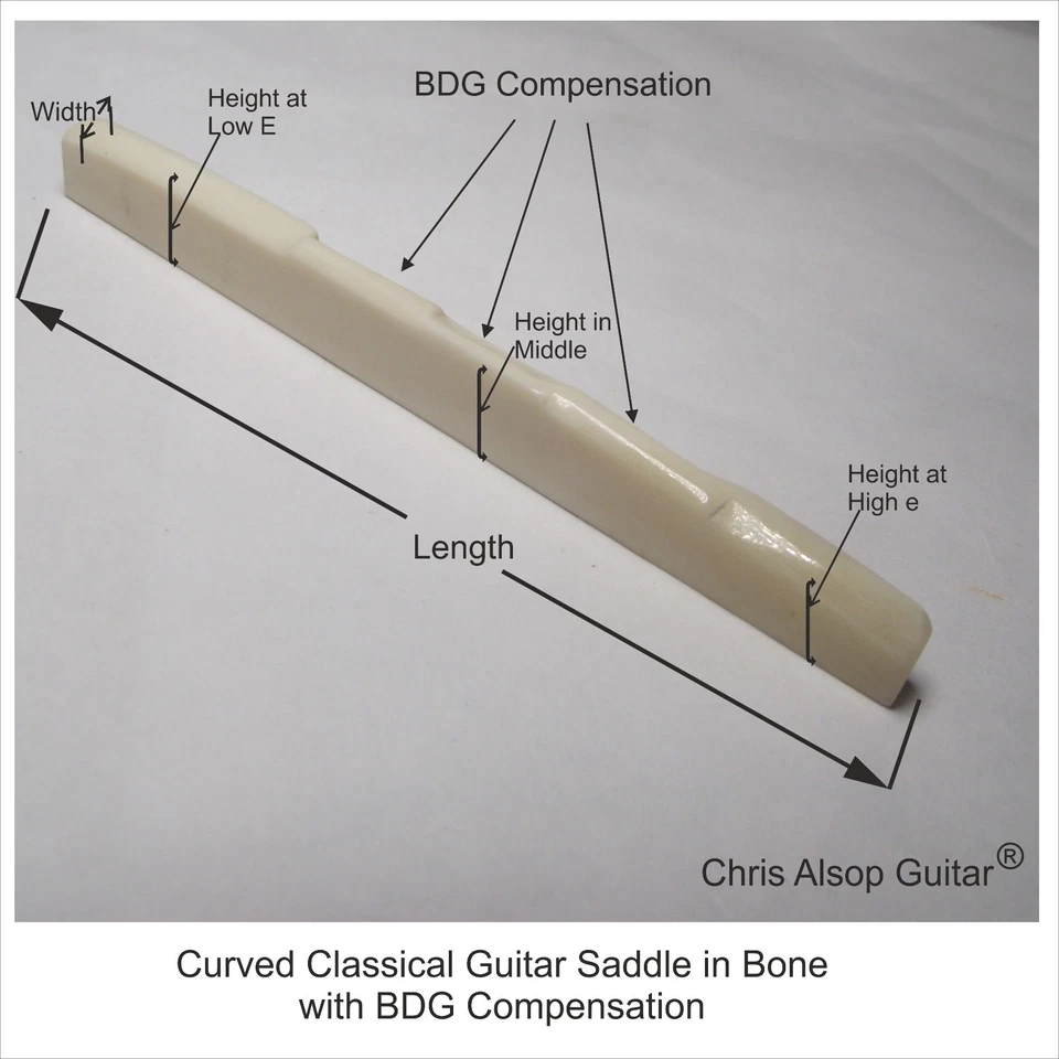 Curved Classical Guitar Bone Saddle. Select Size. UK Made by Chris Alsop Guitar - image 4 of 4