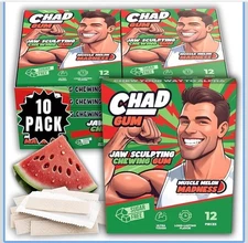 Chad Gum. Jaw Sculpting Chewing Gum, Muscle Melon Madness 10 Packs - 120 Pcs