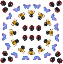 50Pcs Red Ladybug Bees Butterfly Lampwork Glass Beads Set Assorted Handmade Anim