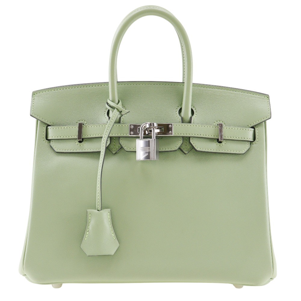 HERMES Birkin 25 Handbag cricket Green/SilverHardware Vaux Swift