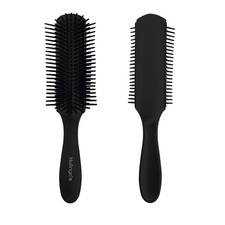 NuAngela Cushion 9 Row Nylon Bristle Brush For Curly Hair, Easy Clean Black