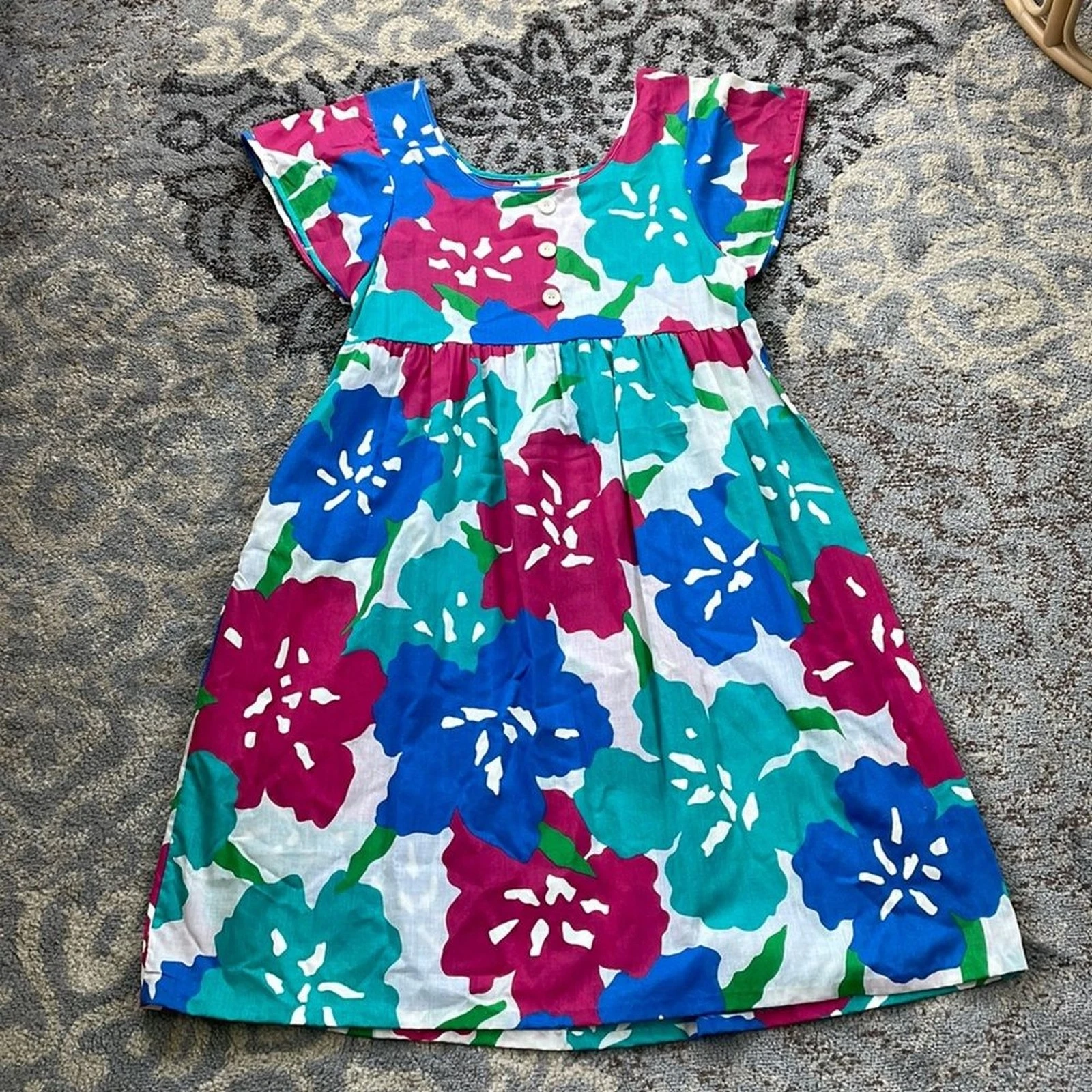 Colleen Kelley Vintage Cap Sleeve Dress Floral Multicolored Large