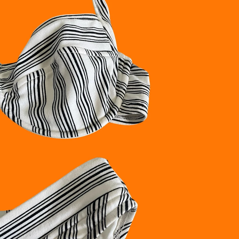 Traje de baño bikini de pierna alta a rayas vintage años 90 GRANDE ujena Foto 3 de 4