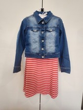 Member's Mark Girls Striped Sundress Jean Jacket Set 2 Piece Coral Pink 10/12