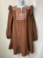 Kirundo Womens Tired Midi Dress Size Medium Embroidered Boho Fall Cottagecore