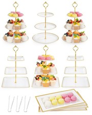 13 Pcs Dessert Display Set, 6 3-Tier Cupcake Stands, 4 Trays 3 Tongs