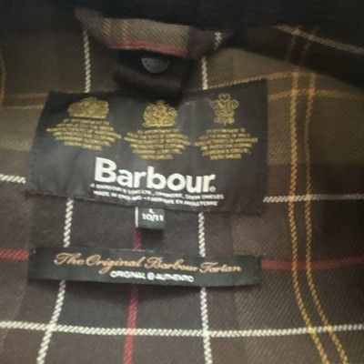 Barbour Green Waxed Cotton Field Jacket Tartan Lined Size 10/11 Pockets