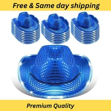 Bulk LED Cowboy Hats Sequin Blue Light Up Flashing Cowgirl Western Bridal Party