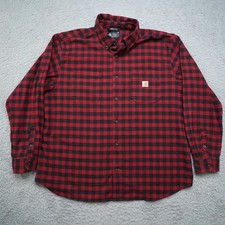 Carhartt Flannel Shirt Mens 2XL Red Black Plaid Button Rugged Flex Relaxed Fit