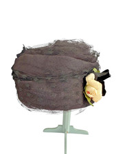 Vintage 1960s Ladies Black Cloche Hat Netting Velvet Rose detailing