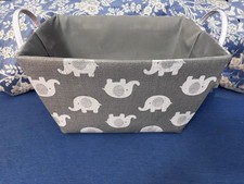 Cute NWT Baby Toddler Child ELEPHANTS Storage Organizer BASKET Grey Wht Handles