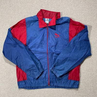 Vintage Puma Jacke Herren Medium Relaxed Fit 90s Blau Rot Shell Anorak Sport