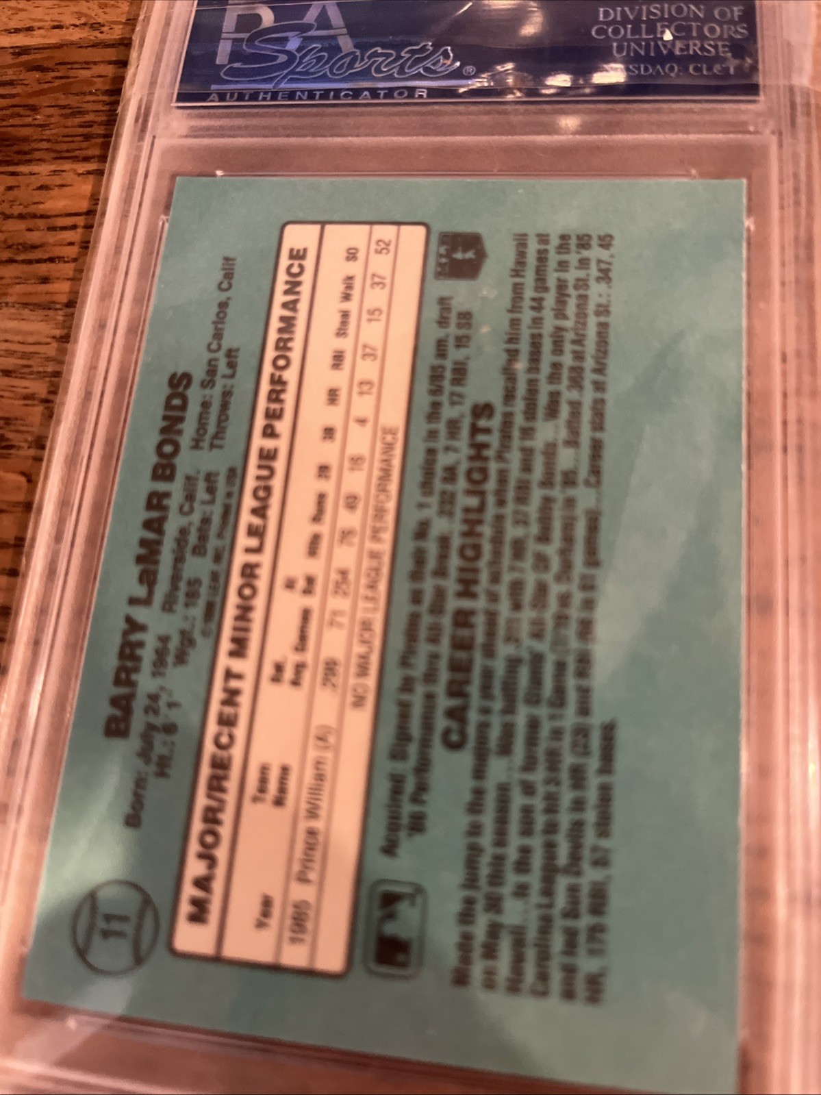 1986 Donruss Rookies Barry Bonds #11 PSA 9 Mint view 9