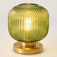 Feasey Small Green Glass Table Lamp Mid Century Modern Dimmable Nightstand
