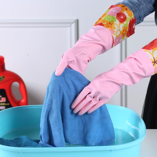 3 Pairs Rubber Cleaning Gloves, Household Kitchen Dishwashing Gloves with Cot... - Picture 4 of 7