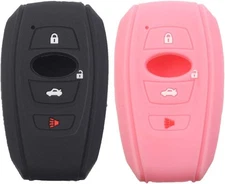 2Pcs Silicone 4 Buttons Smart Key Fob Skin Cover Case Protector black pink