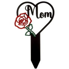 Mom Memorial Grave Marker Heart Metal Stake Sympathy Cemetery Garden Decoration