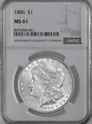 1886-P  $1  MORGAN SILVER DOLLAR  "PHILADELPHIA"  NGC MS61  #8675096-031