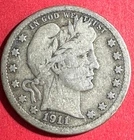 1911 US Barber SILVER Quarter "Philadelphia" Mint! VG+! Old US Coin!