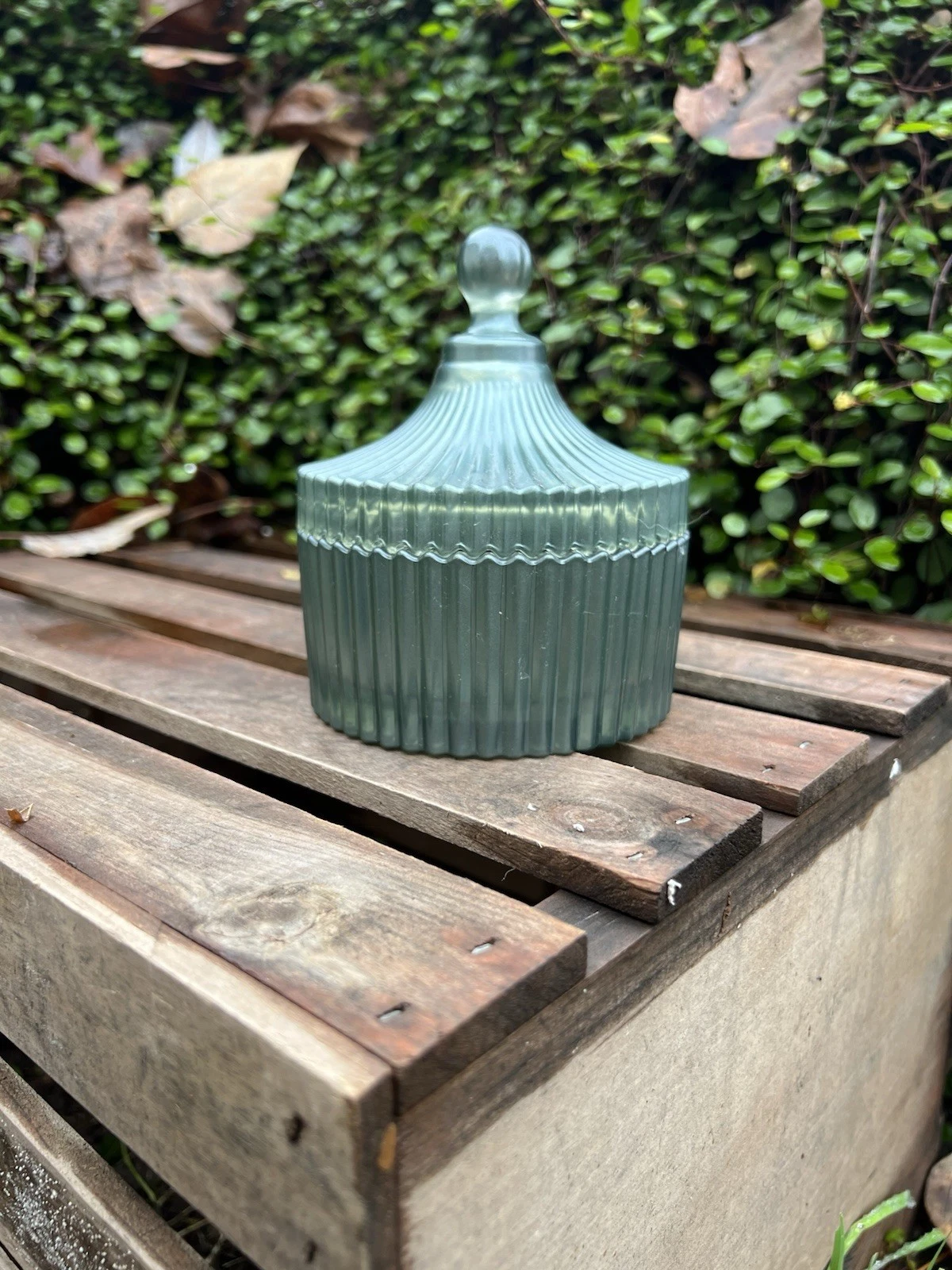 VTG Smoky Gray Ribbed Glass Lidded Jar Canister Apothecary Candy Dish
