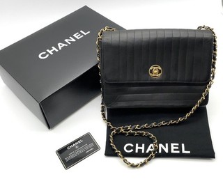Auth Chanel Mademoiselle Lambskin Leather Black ChainShoulder Bag W/B/D NS020623