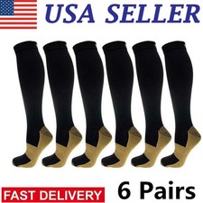 6 Pairs Compression Socks Hg Knee High Copper Mens / Womens S-XXL USA