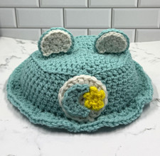 Handmade Crochet Bear Baby/Toddler Bucket Hat One Size Blue Gray Yellow