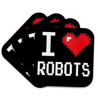 3dRose, Geeky Old School Pixelated Pixels 8-Bit I Heart I Love Robots, Coaster
