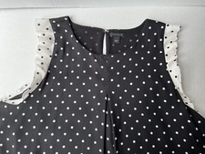 Ann Taylor Dress Sz Large Black W White Polka Dots Flutter Sleeves Round Neck
