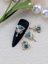 10pcs Nail Charm Blue Rhinestone Heart Design Nail Art Decoration Alloy