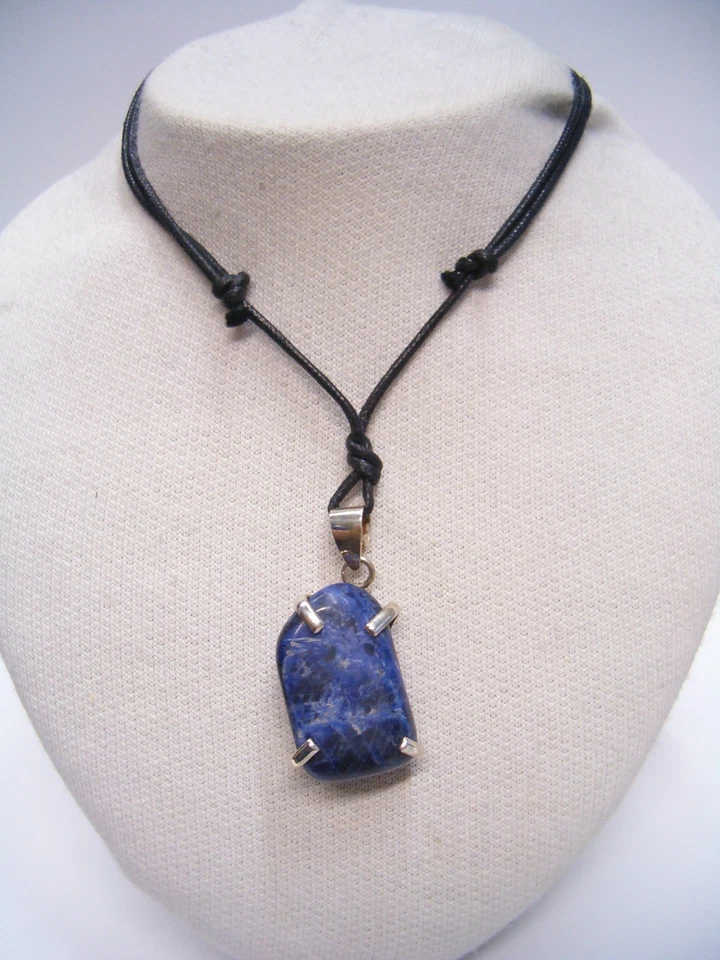 Ciondolo in ARGENTO 925 con SODALITE naturale e girocollo - pietra dura - - Immagine 2 di 4