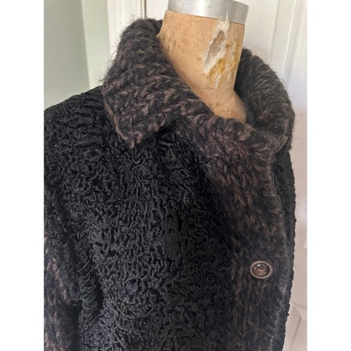 Vintage Persian lamb cable knit sleeves wool jacket coat vest black woman SZ L - Picture 15 of 24