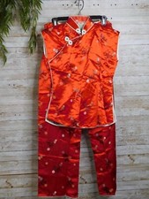 RED SATIN CHINESE STYLE PANTS AND TOP VINTAGE CLOTHING Size 36