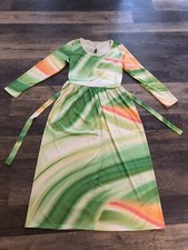 70  s Vintage Lanvin  Lime Orange Sherbert   Swirls Mod Boho Maxi Dress LG/XL