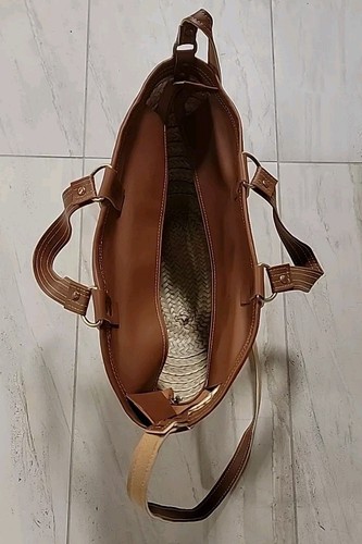 straw bag leather handles beach With Zipper Moroccan, All Handmade, U.S. Seller - Picture 2 of 10