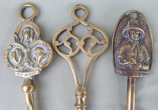 3 Vintage Brass Toasting Forks ~ 3 Wise Monkeys Wales (Welsh Lady) Decorative