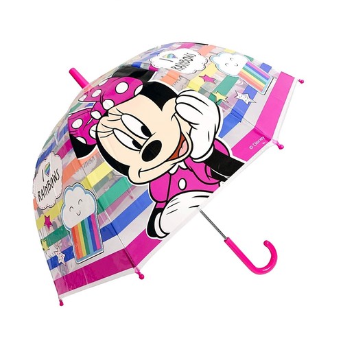 Parapluie Minnie Mouse Manuel Fille 3 4 5 Ans - Parapluie Enfant Solide Disney Rose Violet - Petit Parapluie Long Resistant Au Vent Fillette - Overture Manuelle De Sécurite - Diamètre 64 Cm (Lilas