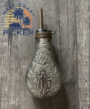 Vintage Silver Plated? Powder Flask European Embossed Poseidon Greek God