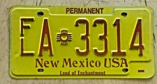 NEW MEXICO FLEET PERM LICENSE PLATE " FL A 3314 " NM FLORIDA