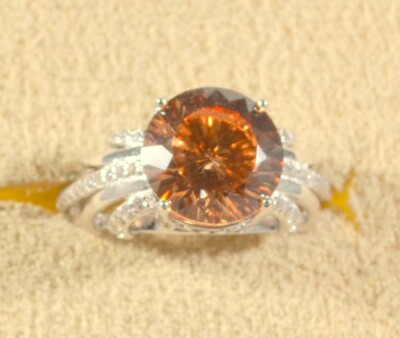 CHAMPAGNE/WHITE DIAM SIMS (CZS) DILLENIUM CUT-BELLA LUCE(r) SIZE 6 RING-RHOD/SIL