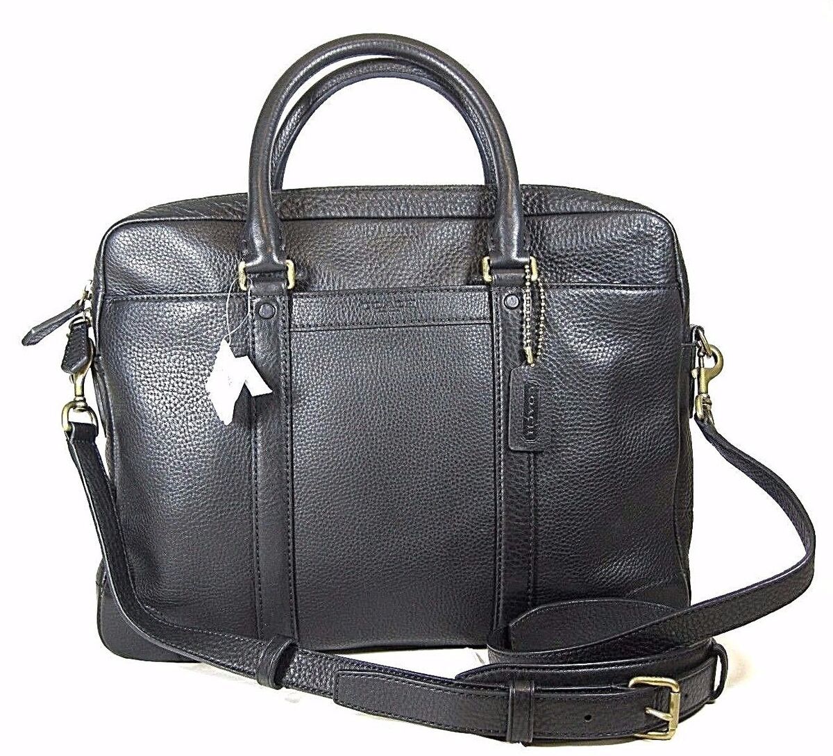 NWT COACH BLEECKER SLIM BRIEF IN PEBBLED LEATHER BRASS BLACK NWT COACH BLEECKER SLIM BRIEF IN PEBBLED LEATHER BRASS BLACK