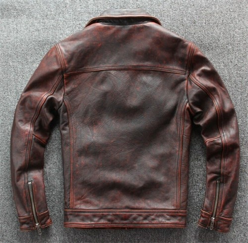 Herren Biker Vintage Motorrad Cafe Racer Distressed Braun Echt Leder Jacke - Bild 2 von 2