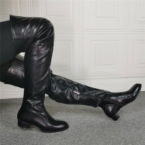 2025 Damen Overknee Stiefel Damen Overknee Motor Niedriger Absatz Flache Schuhe - Bild 7 von 14