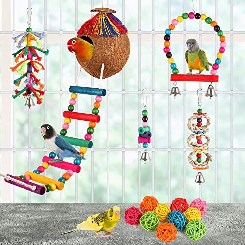 Bird Toys 17 Pcs Bird Parakeet Swing Chewing Hanging Toys Climbing Ladder - Picture 5 of 7